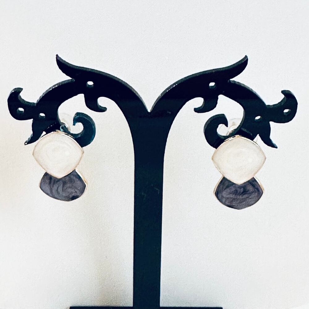 Ivory and Gray Stud Earrings